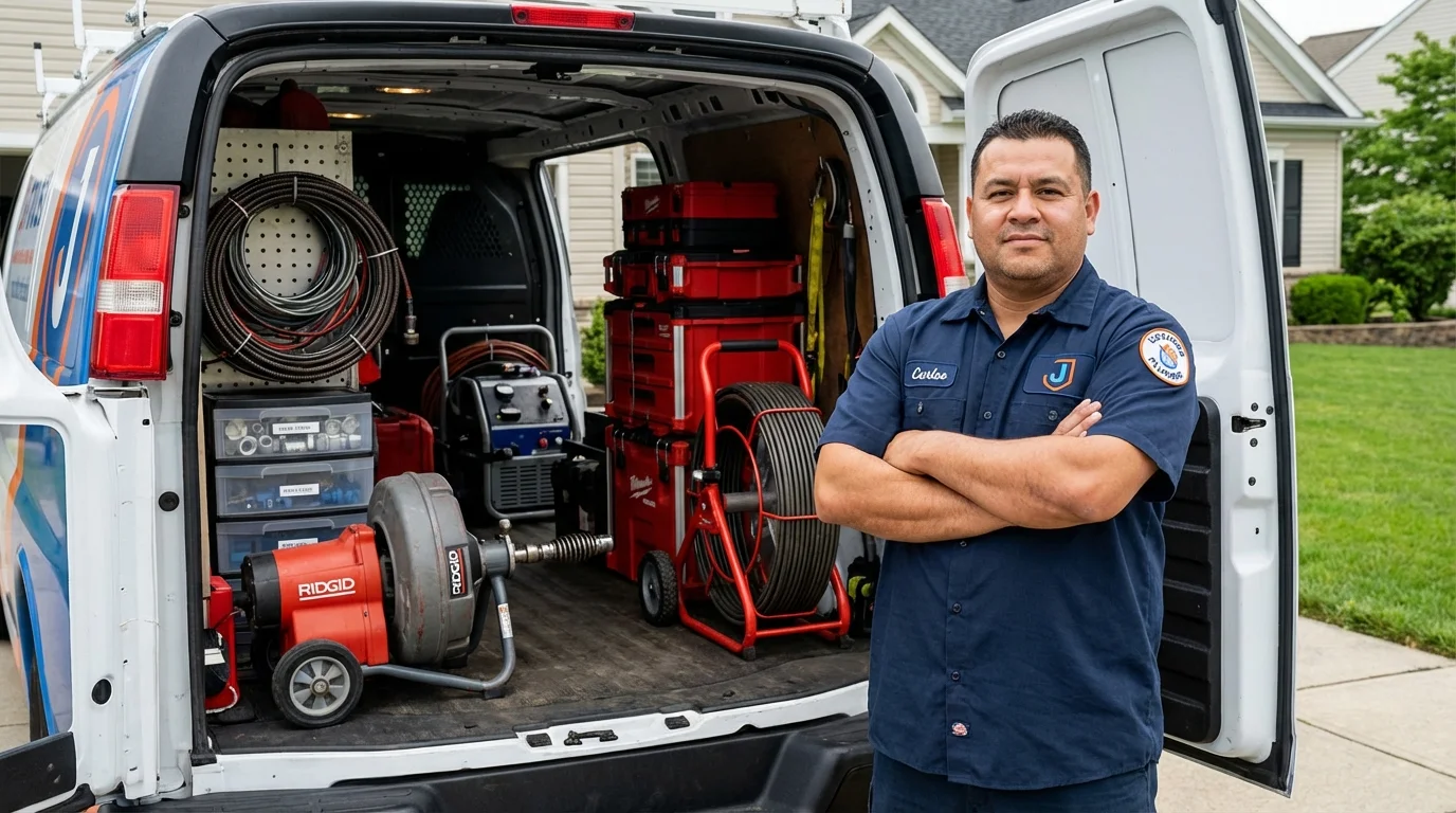 Professional drain cleaning equipment and Johns Plumbing LLC plumber in Bordentown