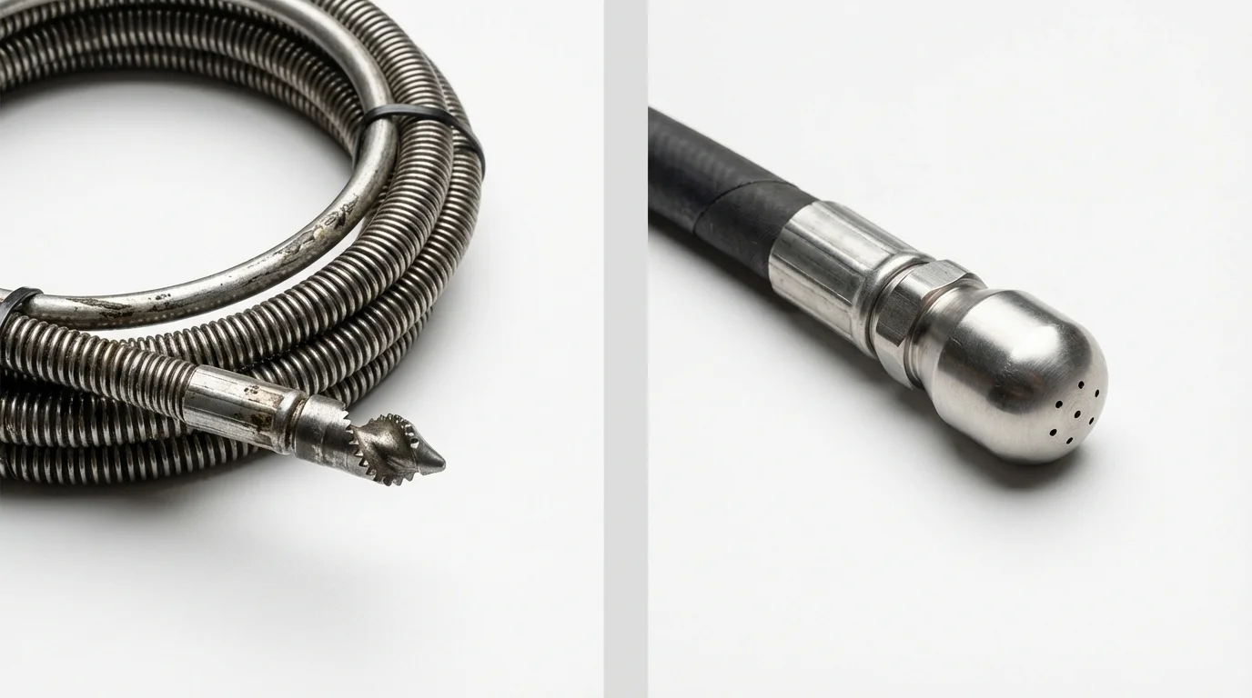 Drain snake cable and hydro jetting nozzle used for drain cleaning in Bordentown, NJ