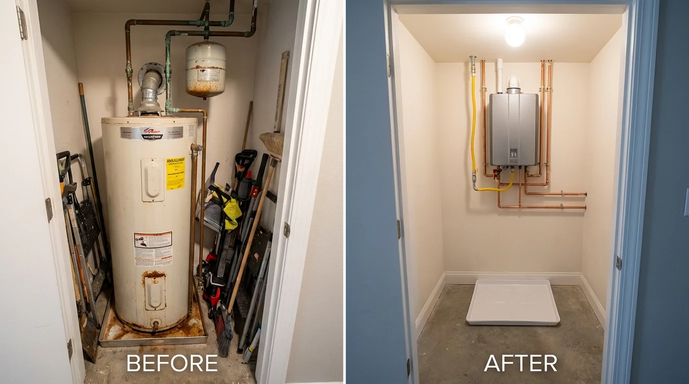 Tank water heater versus wall-mounted tankless unit comparison for Bordentown, NJ homeowners