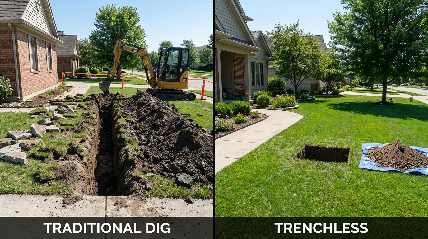 Trenchless sewer repair with minimal yard damage versus traditional excavation in Bordentown, NJ